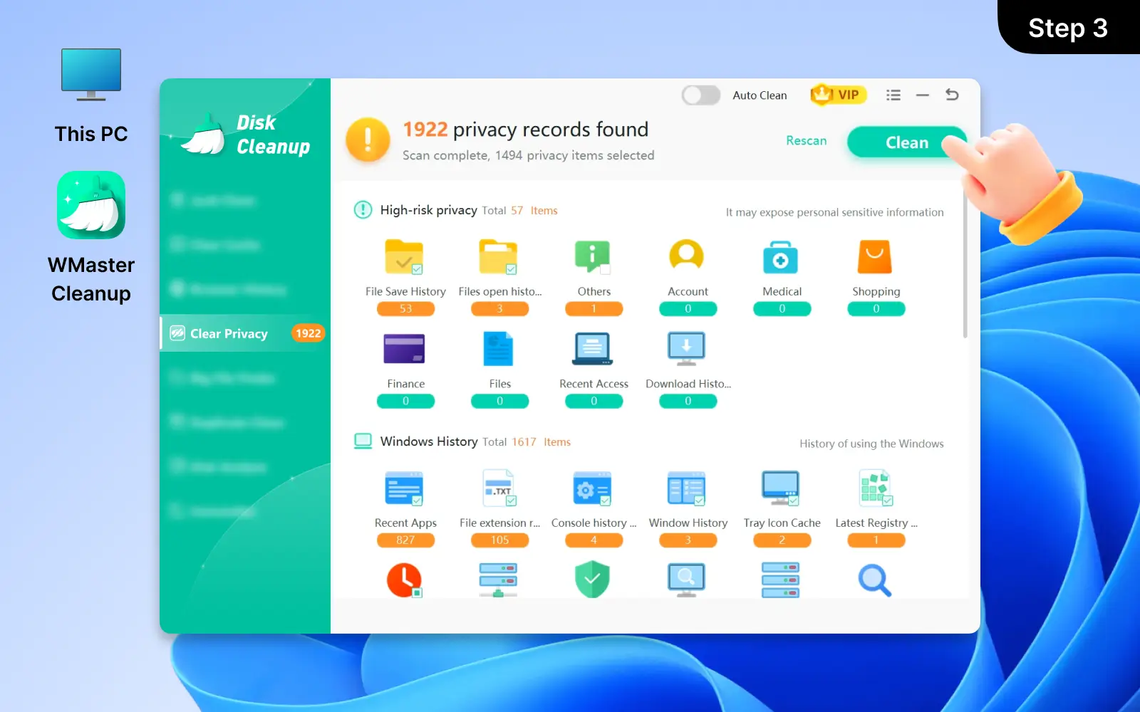Click 'Clean' to Remove All Privacy Traces