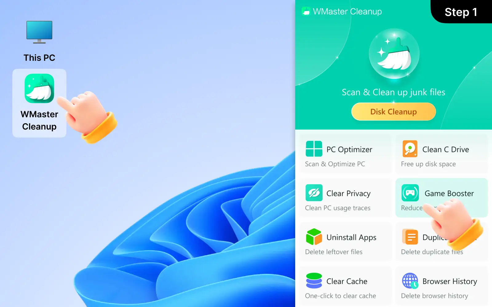 Launch WMaster Cleanup Game Booster Feature