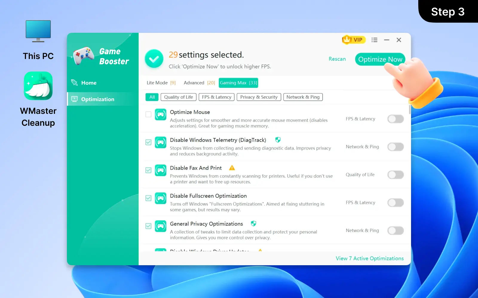 Click 'Optimize Now'