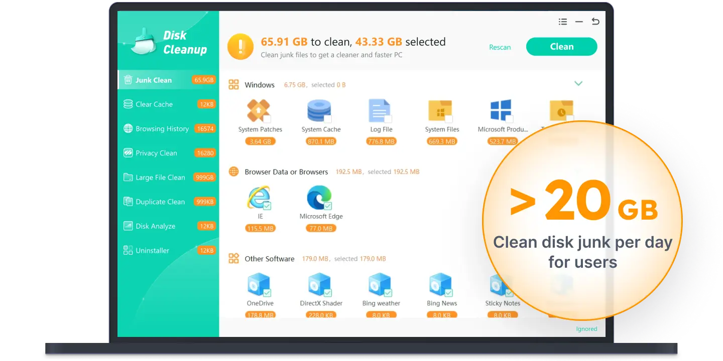 Disk cleanup main interface