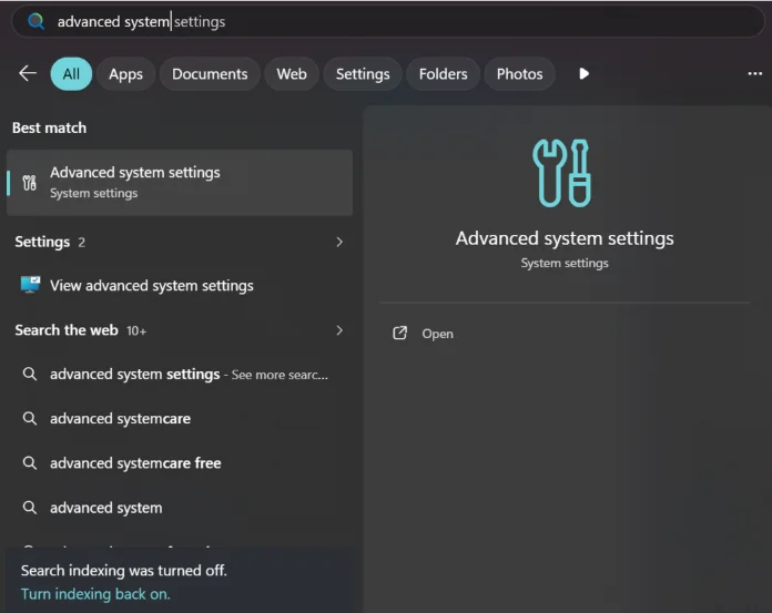 Search for Advancd system settings in the start menu.