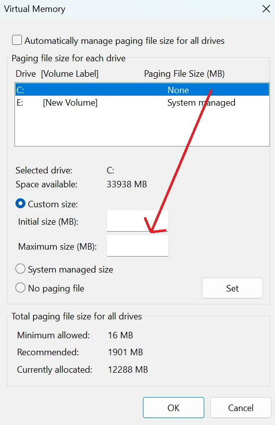 Click the Custom size.