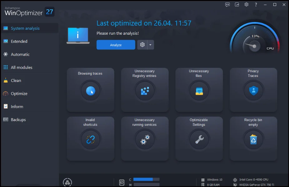 Ashampoo WinOptimizer.