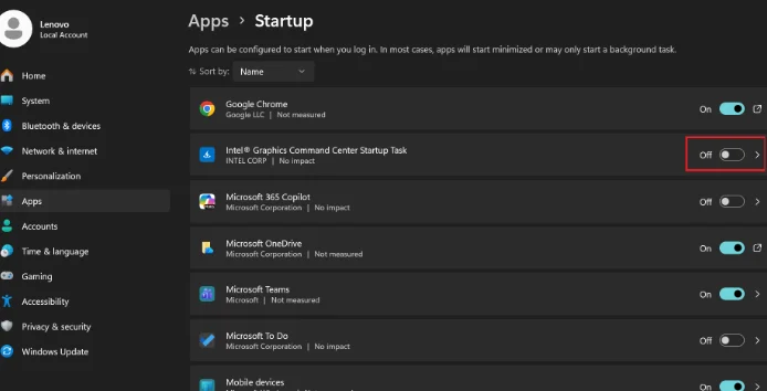 Turn off the buttons of the desired apps.