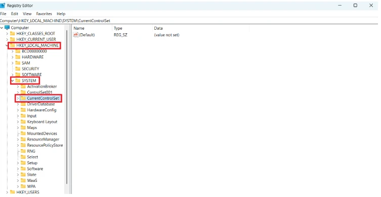 Follow the steps to go to current control set.