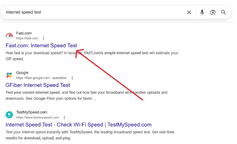 Search for internet speed tester to check your connection speed.