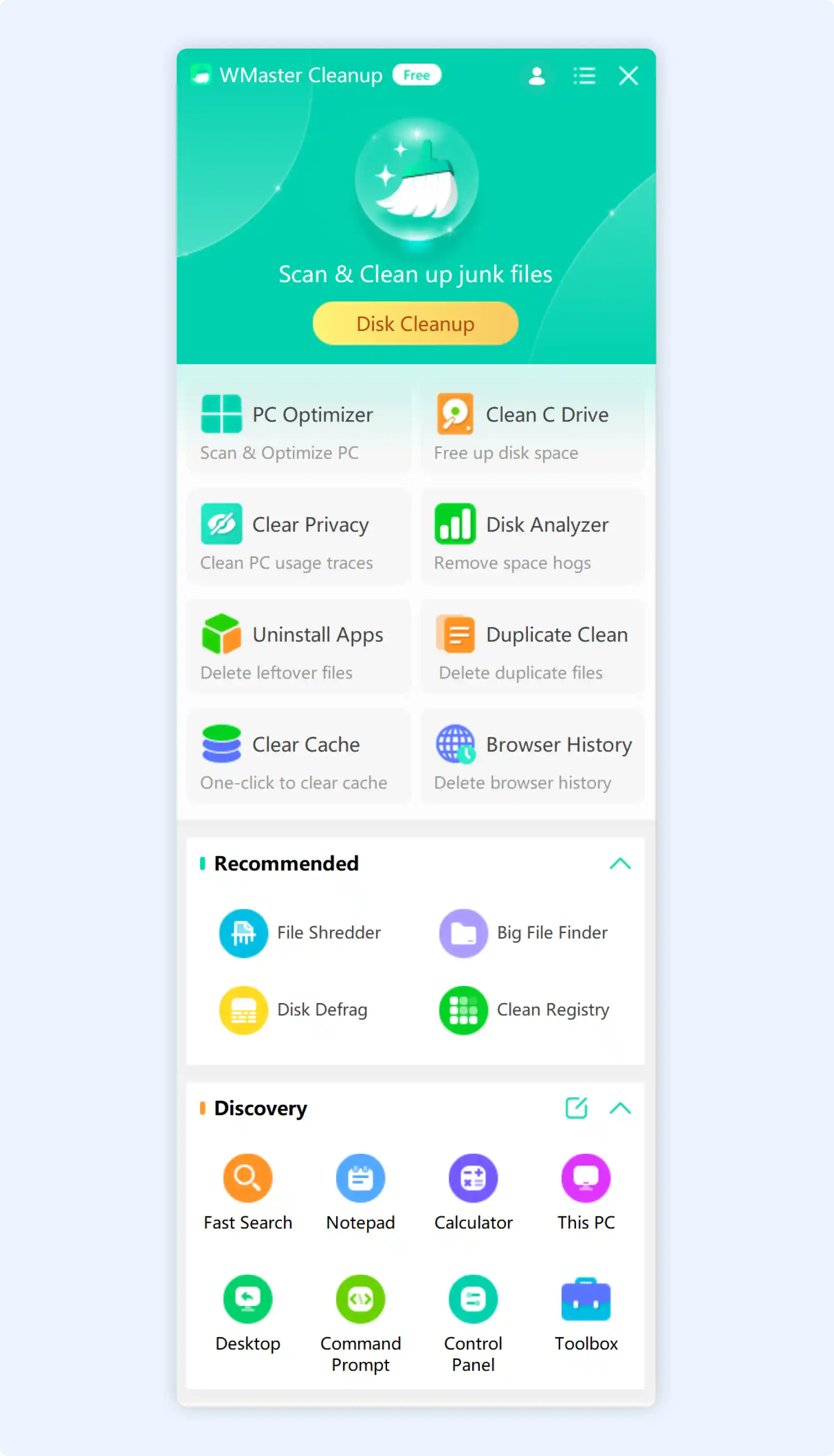 Main interface of WMaster Cleanup