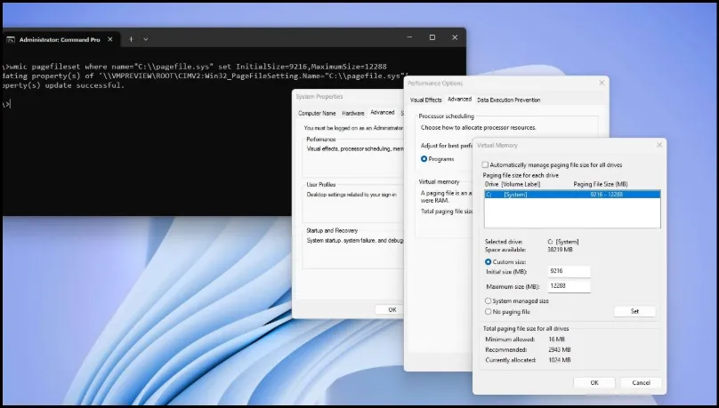 Select Automatically manage paging file size in Windows Virtual Memory settings.