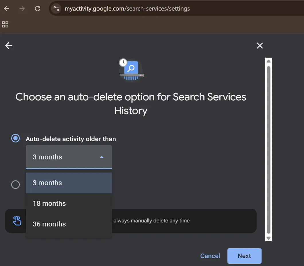 Choose an auto-delete option.