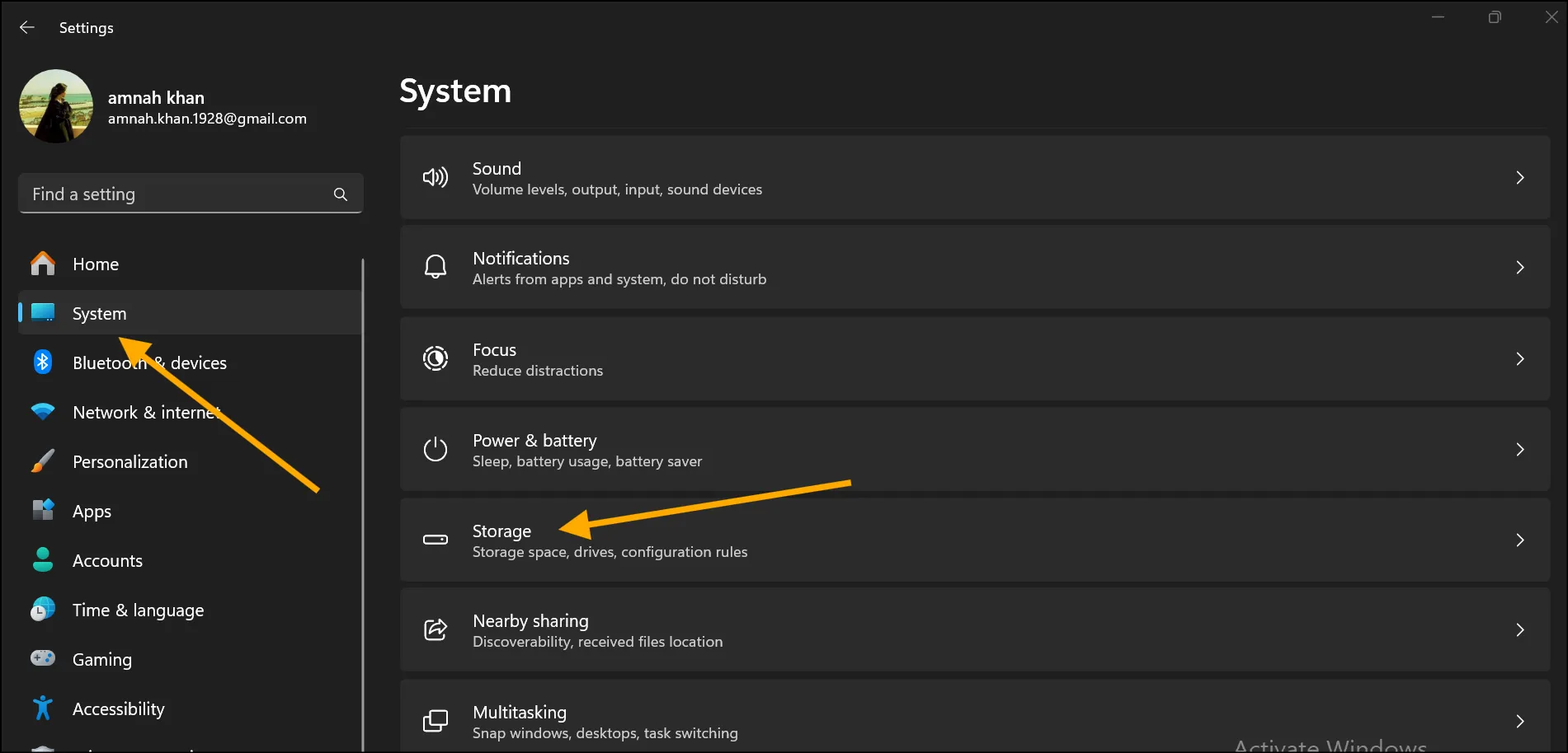 Open storage interface to clean up junk and temporary files from Windows 11.