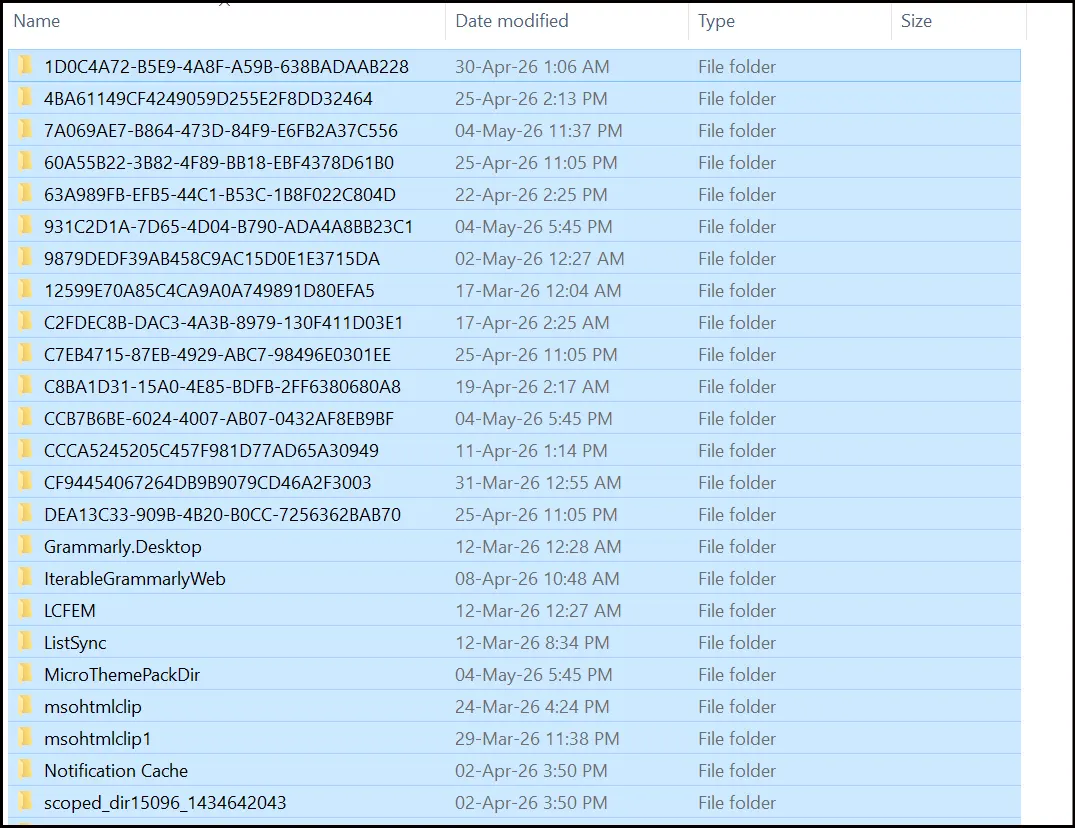 Your temp folder and all files are selected and are about to be deleted.