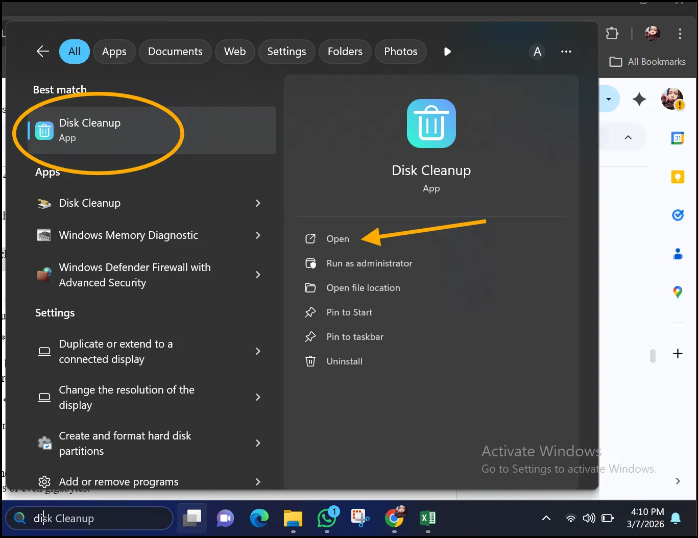 Open Disk Cleanup app to clean C drive on Windows 11.