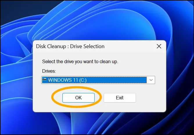 Select C drive to clean up unwanted files from Windows 11.