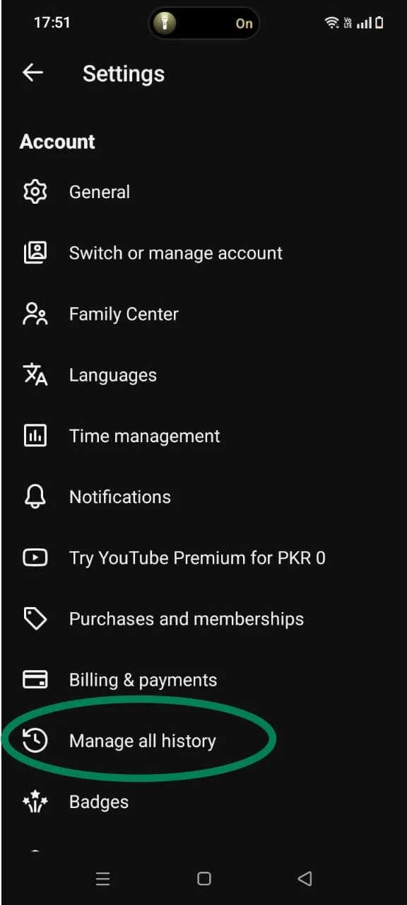 Tap manage all history 