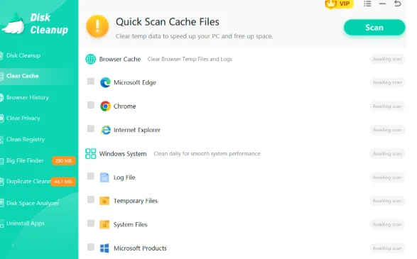 Scan the system to find how much space caches have consumed.