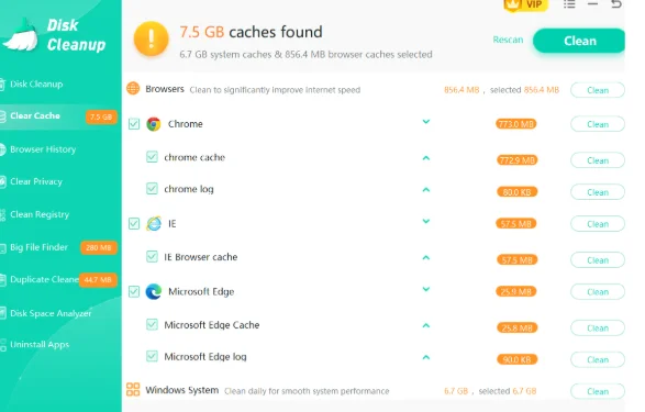 Check all the folders and click on clean to remove trash.