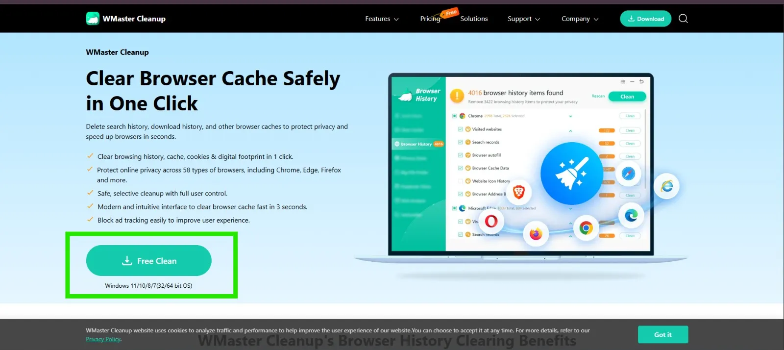 Download WMaster Cleanup from it's Clear Browser History feature page.