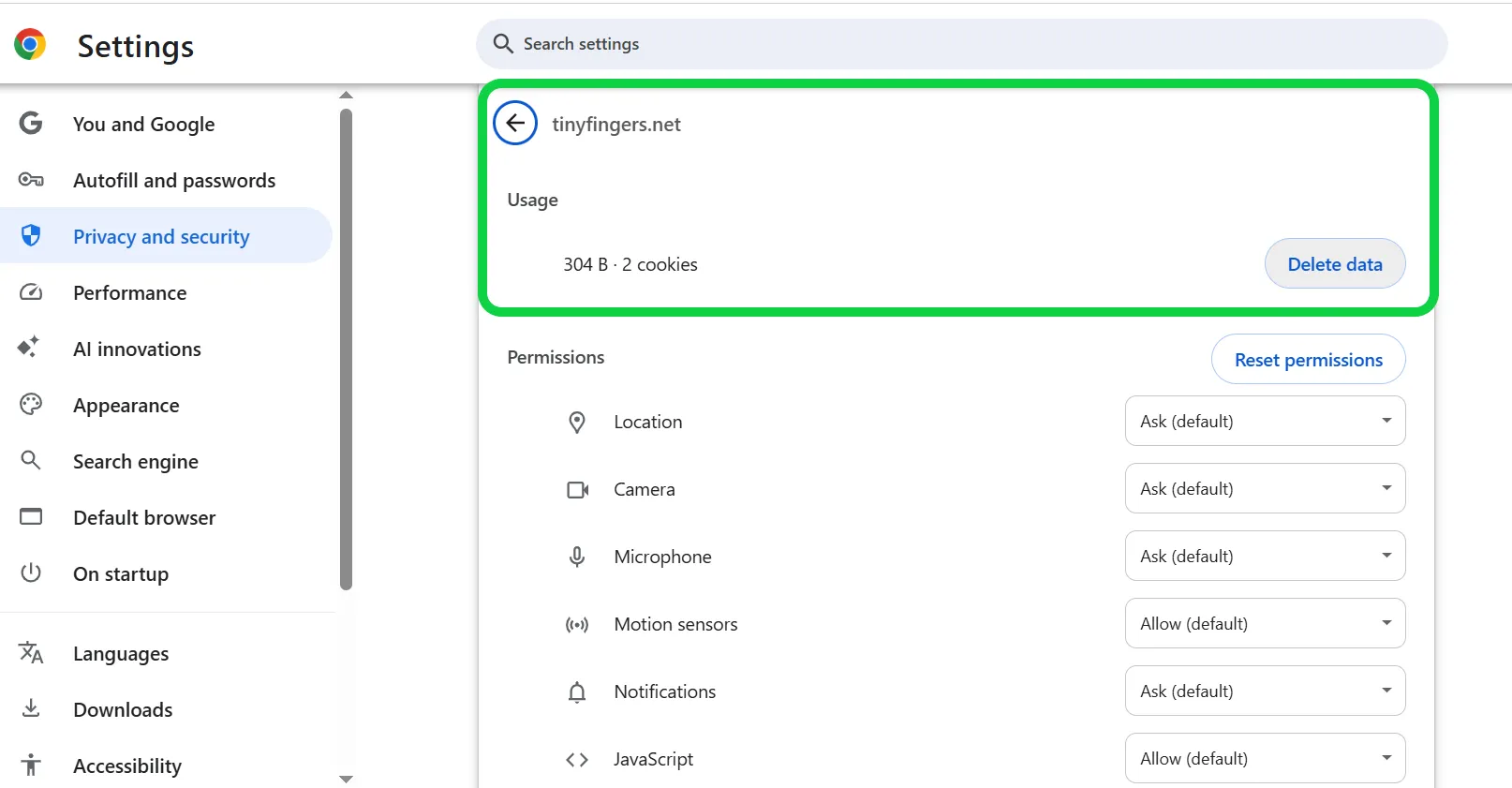 Go to the Usage section then click Delete data.