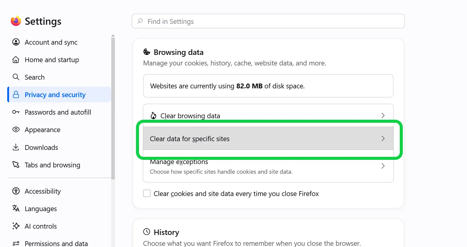 Find Clear data for specific sites.