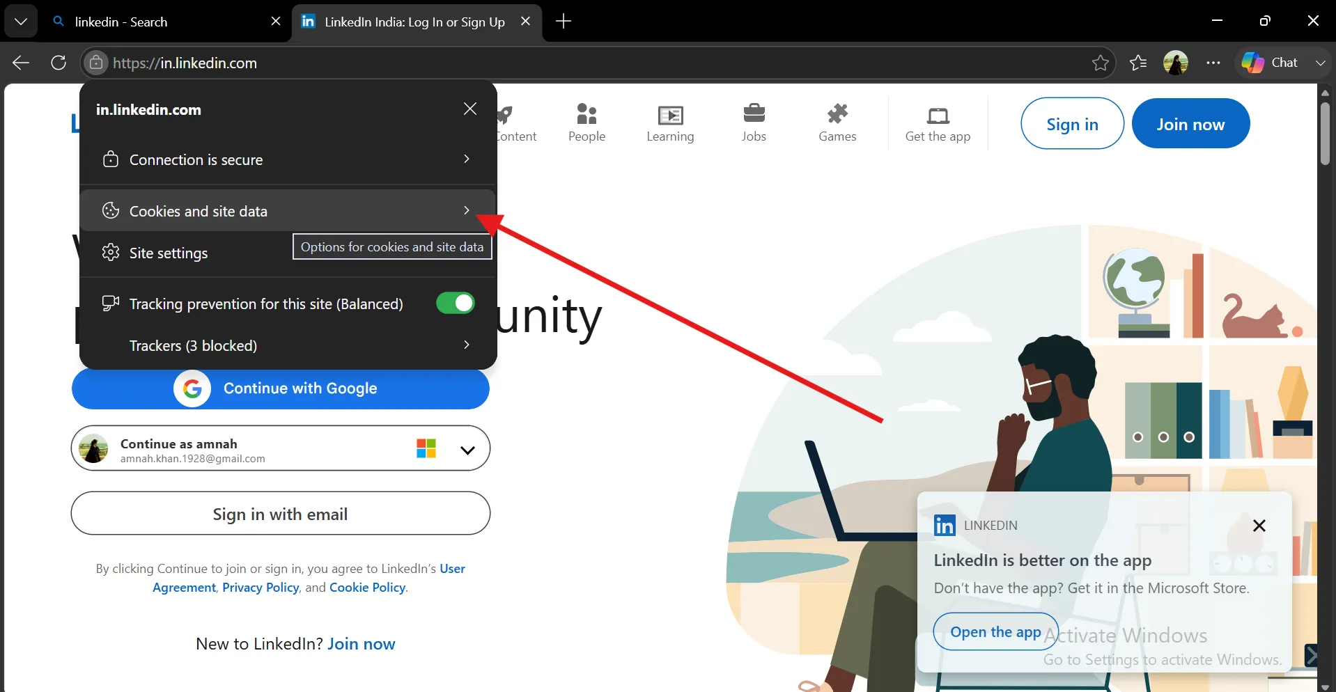 Click pad lock or lock icon to find cookies and site data.