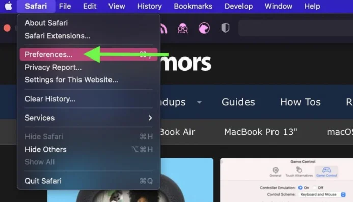 Select the Preferences on the drop-down list.