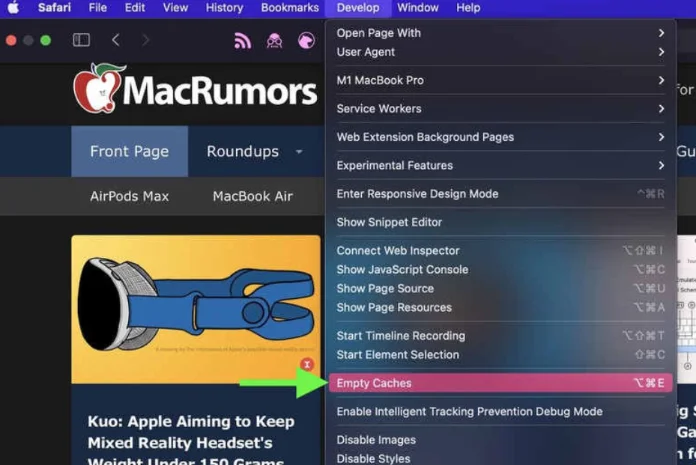 Click on the Empty Caches option.