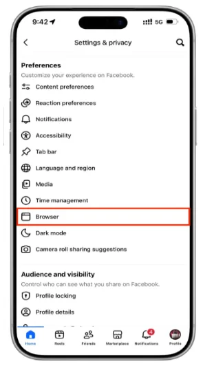 Click on Browser under the prefereences heading.