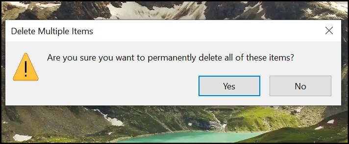 The Empty Recycle Bin confirmation dialog before you delete multiple files at once.