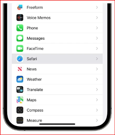 Go to setting and open Safari on phone.