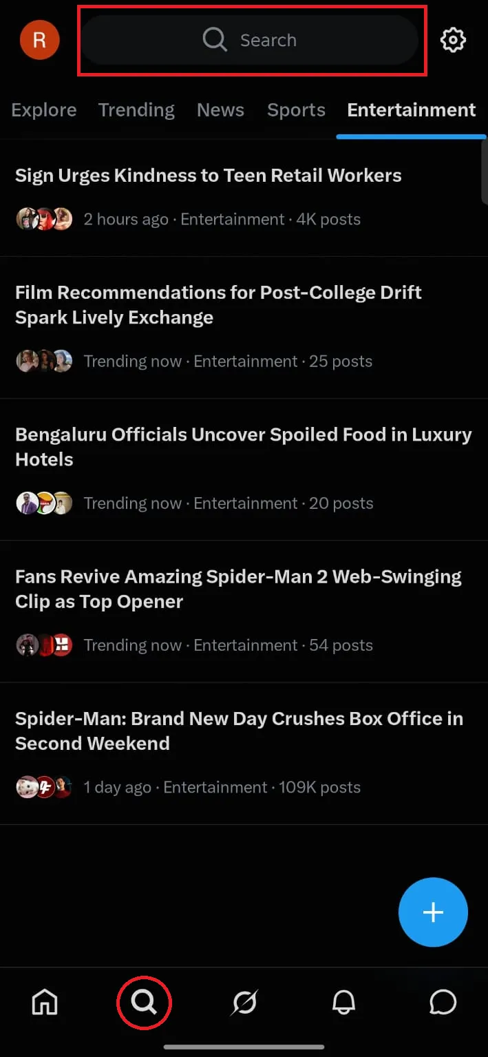 Tap on the search icon and click inside the search.