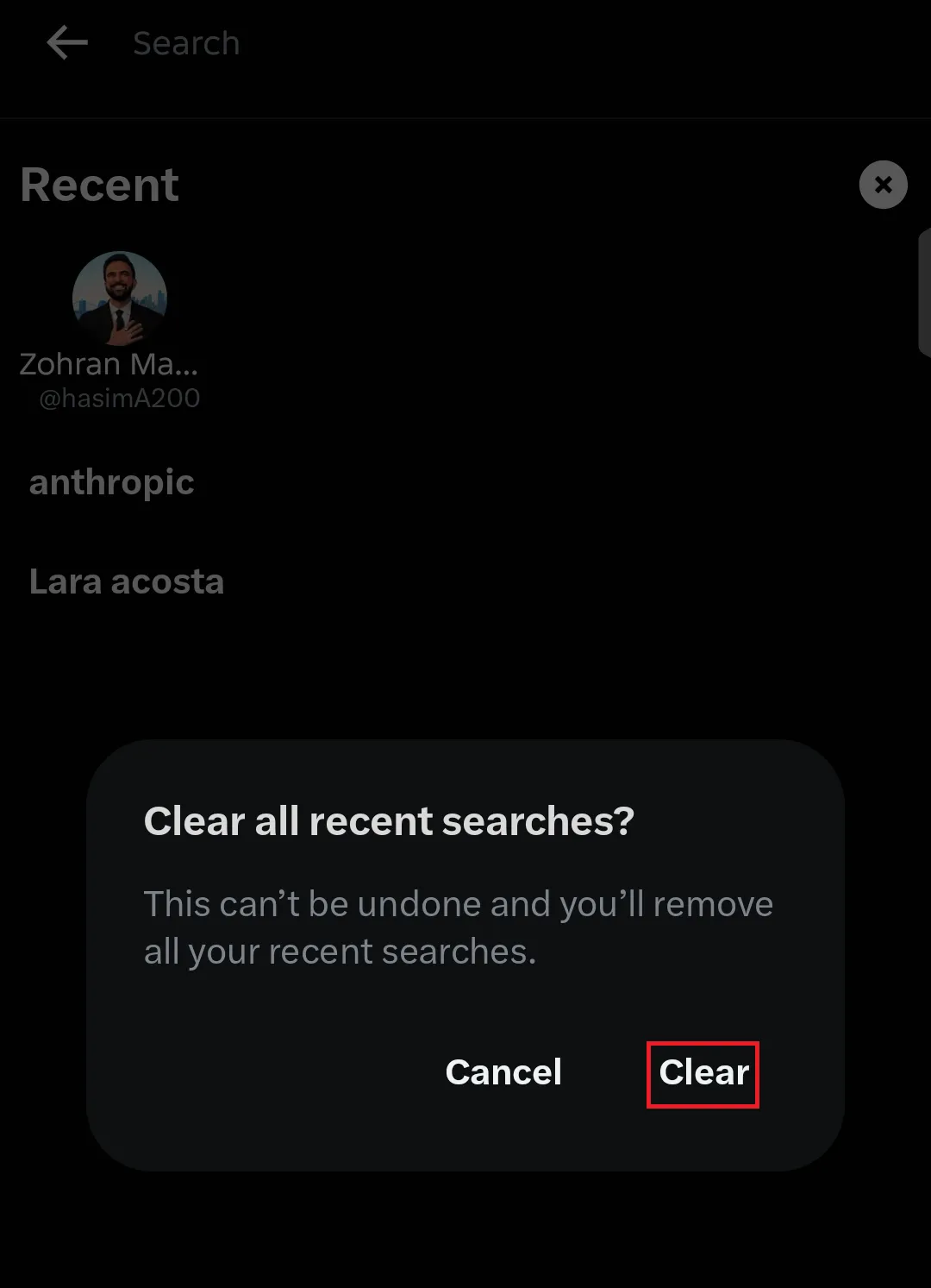 Click Clear all recent searches .