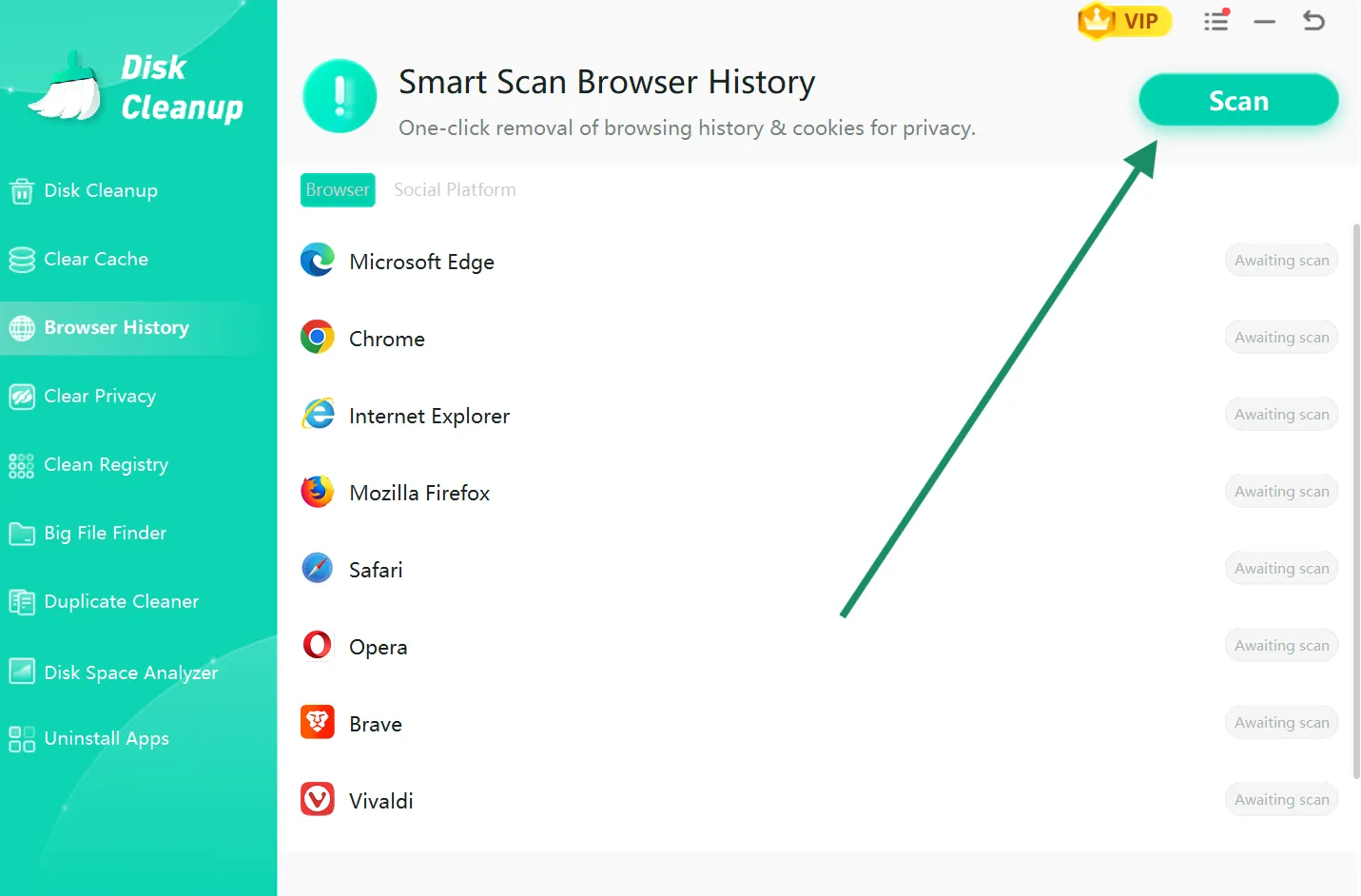Click scan button for the social media privacy traces.