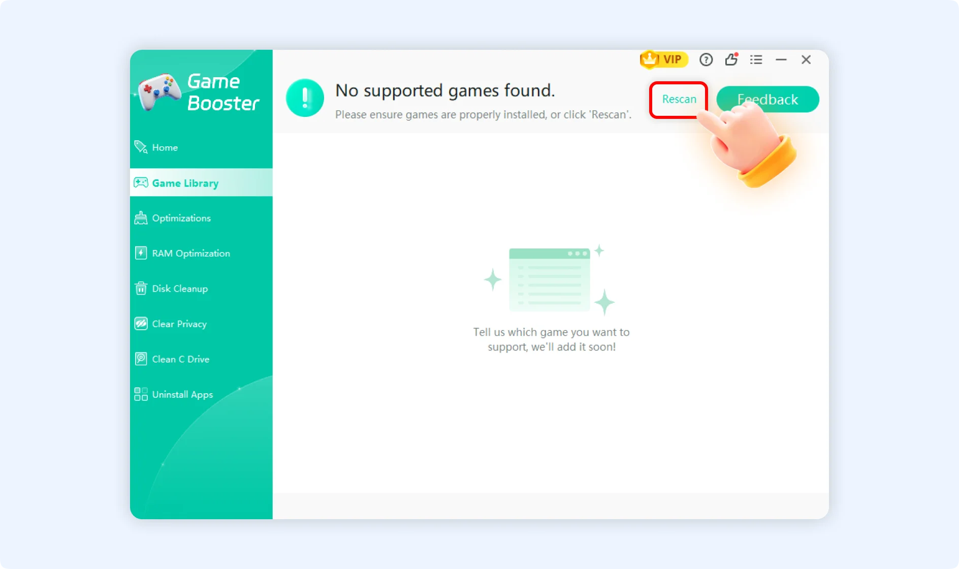 Click rescan to begin to detect installed games again.