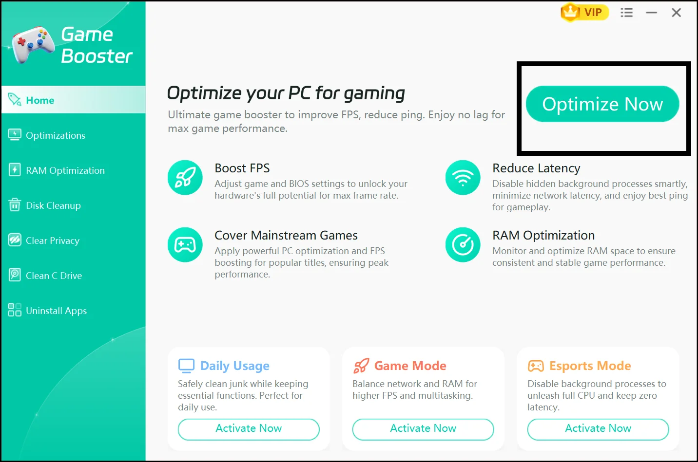 Click optimizae now to improve FPS by WMaster Cleanup.
