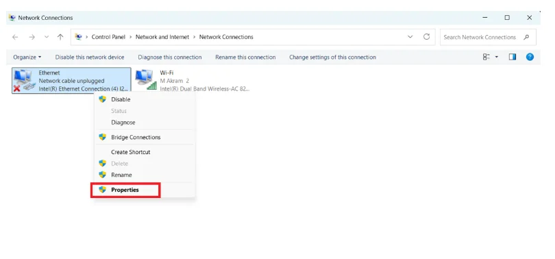 Go to properties to find the detailed options.