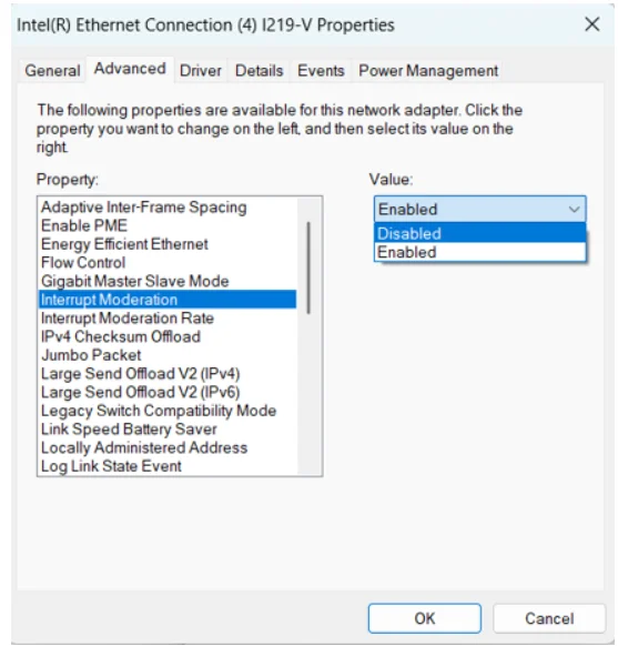 Search for Interrupt mode and disable it to process game data packets.
