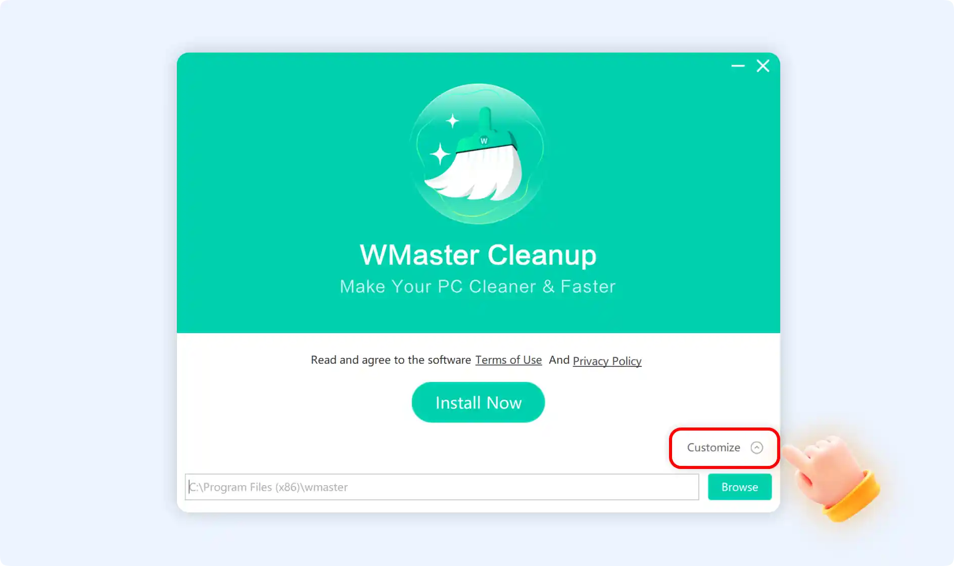 Customize the installation location of WMaster Cleanup.