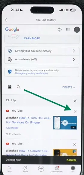 Delete a single watch history