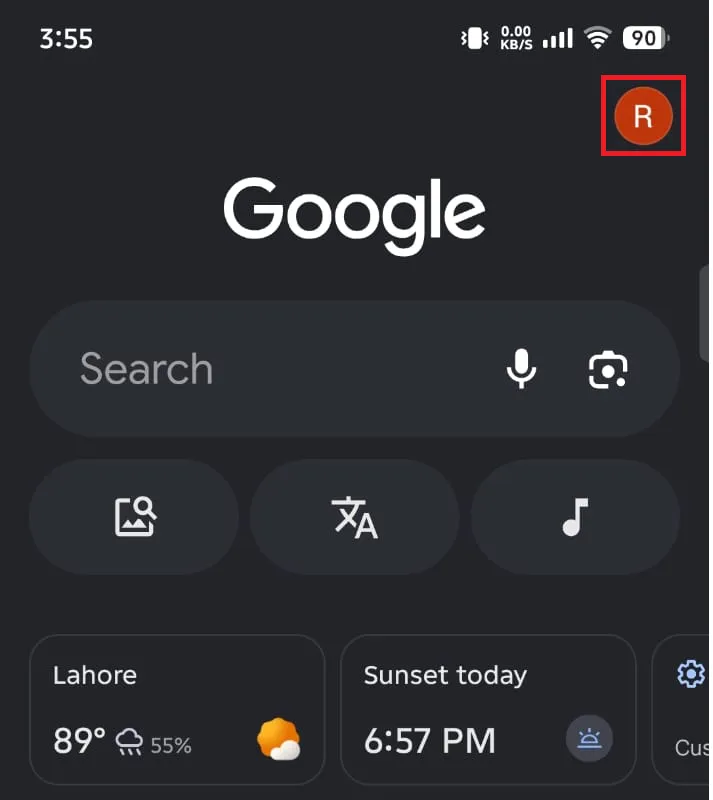Open Google app and tap on top right corner.