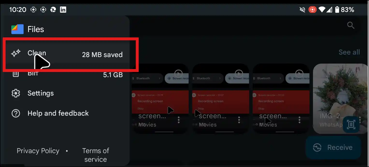 Select Clean to delete duplicate files from your Android device.
