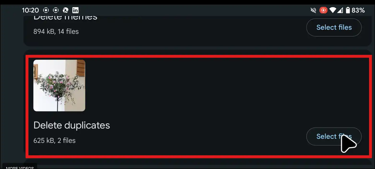 Tap on Select Files to delete duplicates from Android using built-in app.