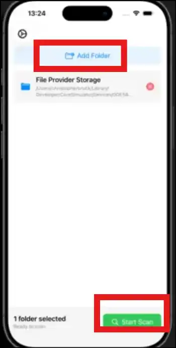 Select folders to scan to delete duplicates on iOS with Zero duplicates.