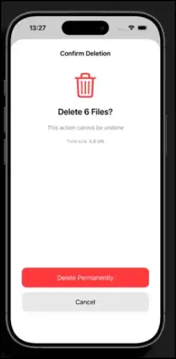 Confirm deletion to remove duplicates frim iPhone with Zero Duplicates Mobile.
