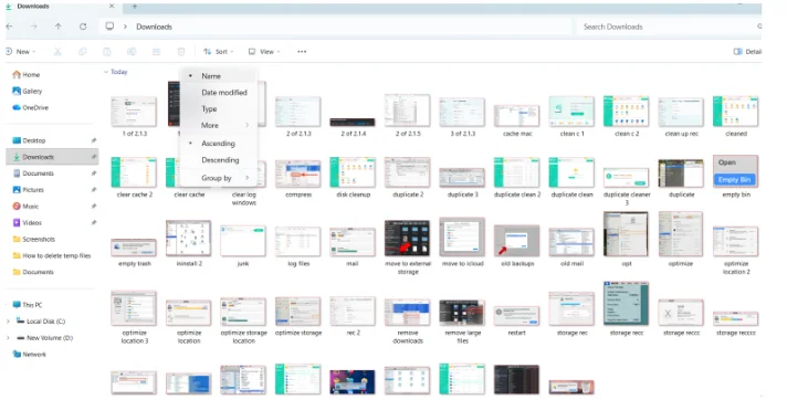 Arrange the files by name in any system folder.