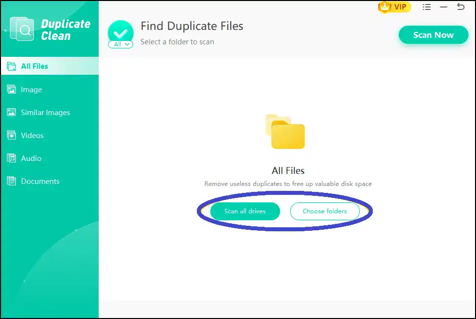 Scan all drives or select the desired folders to delete duplicate files using WMaster Cleanup.