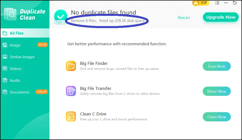 Find out how much device space is freed up after using WMaster Cleanup's Duplicate Clean.