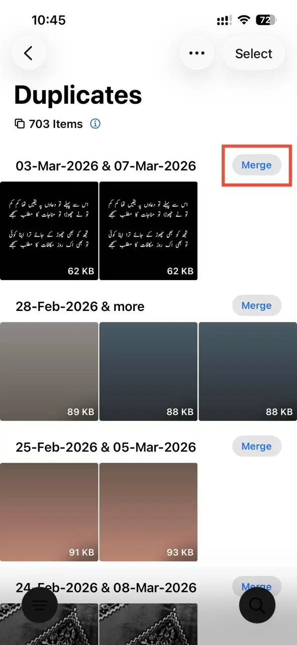 Select Merge to remove your unwanted duplicate photos.