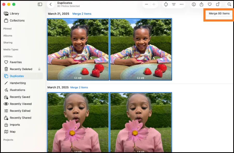Click the Merge button to remove duplicate images Mac.