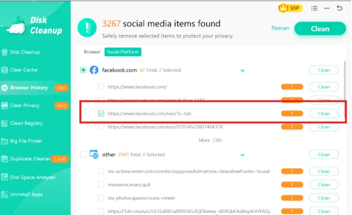 Delete a specific entry by WMaster Cleanup .