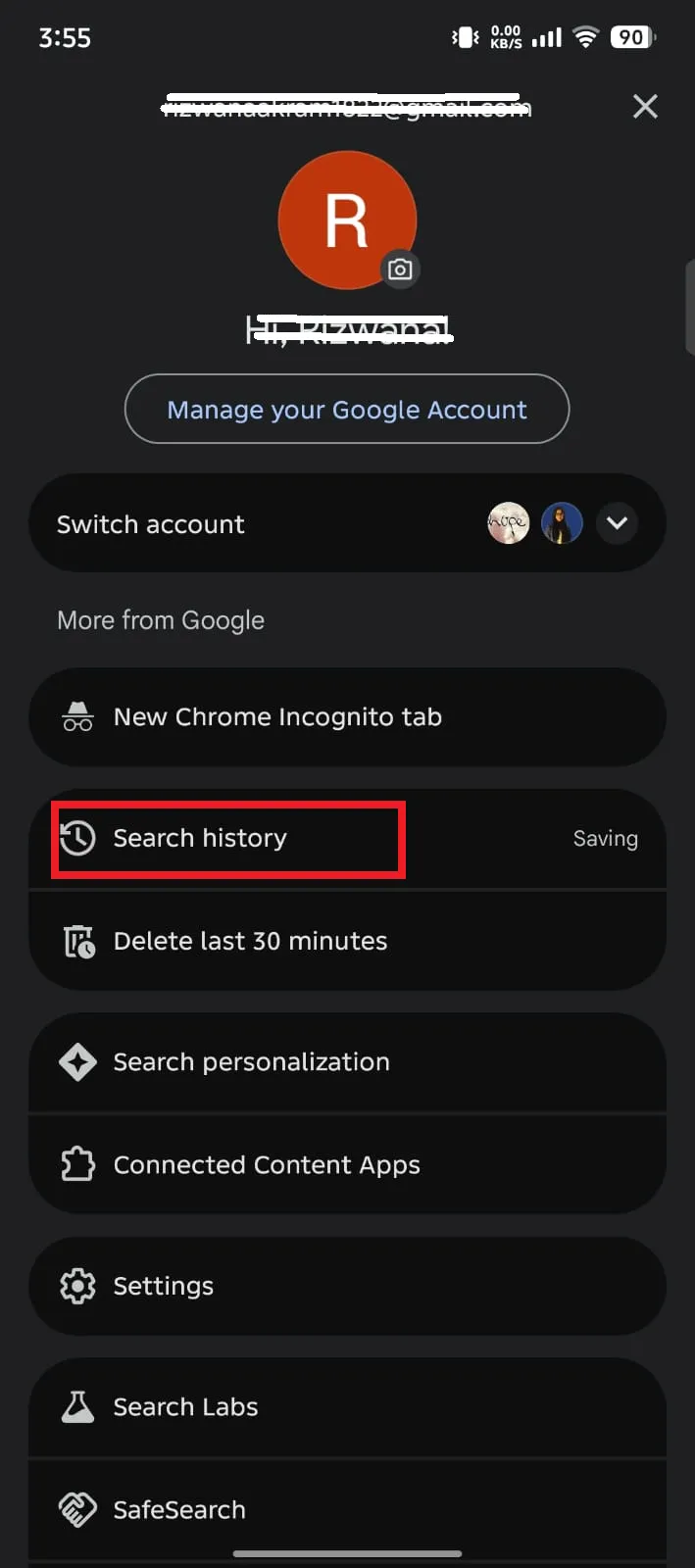 Find the Search History.